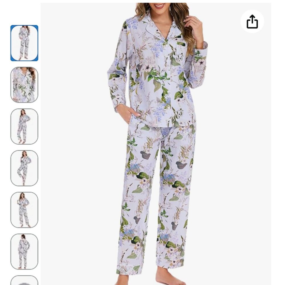 LUBOT 100% Cotton Pajamas for Women 2 Piece PJ Set L - Picture 13 of 13